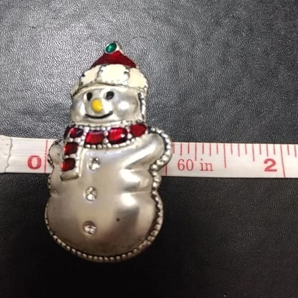 Silver tone vintage snowman brooch